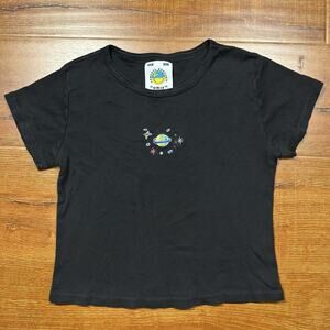 Unif Baby T Shirt Womens S Black Tee Solar System Earth Planets Stars Y2K 00s